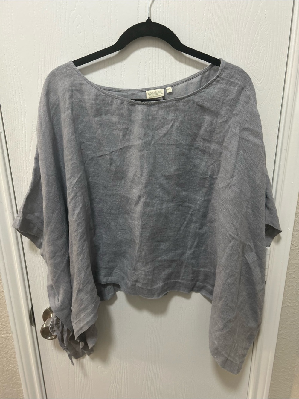 Spartina 449 Grey poncho blouse 100% linen tie sides size M/L